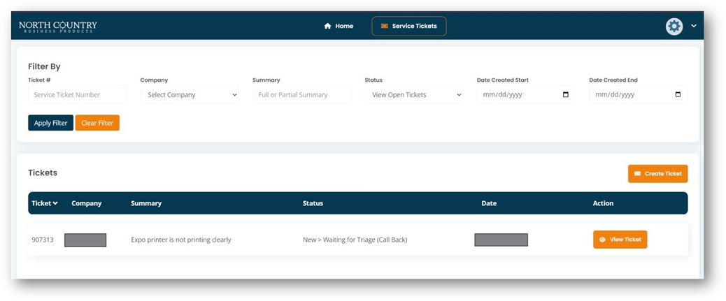 service ticket filter